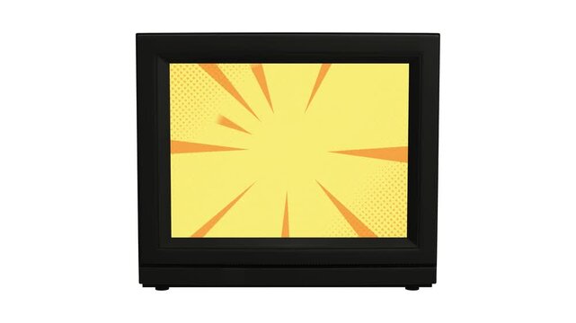 Vintage Television Set Displaying a Dynamic Comic Book Style Sunburst Explosion Graphic Design Concept for Modern Digital Media and Entertainment Visuals