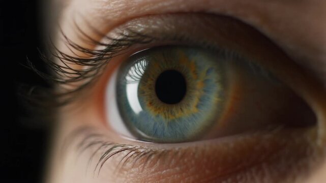 Extreme macro footage of a single healthy human iris with one soft circular catchlight reflection for world sight day
