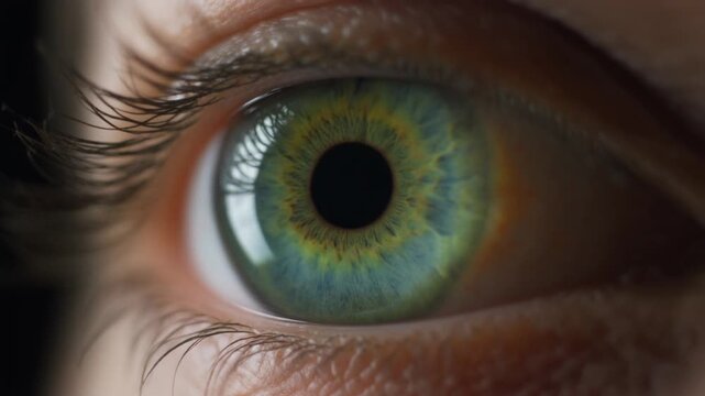 Extreme macro footage of a single healthy human green iris showing natural radial fiber patterns for world sight day