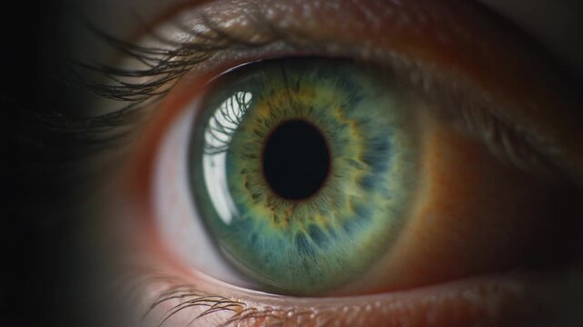 Extreme macro footage of a single healthy human green iris with detailed natural fiber patterns for world sight day