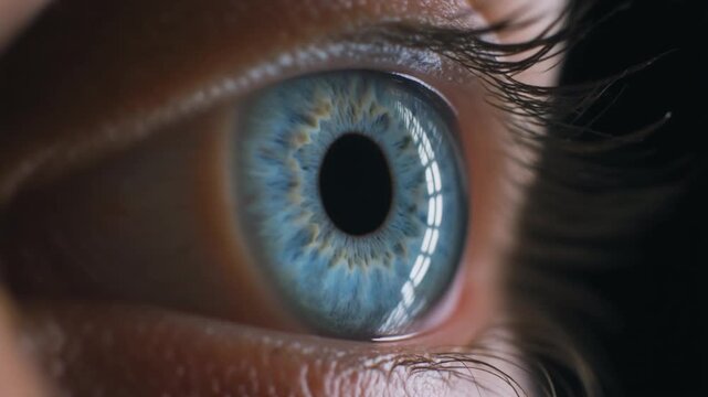 Extreme macro footage of a single healthy human blue iris with natural radial fibers for world sight day