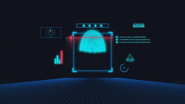 Fingerprint scanning interface animation showing secure biometric data verification process in futuristic digital motion clip style