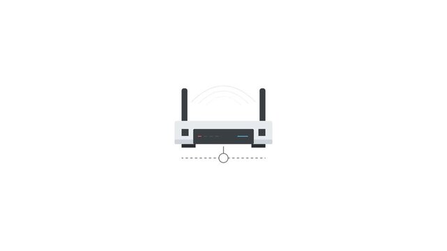 Wireless Router with Antennas and Network Connection Icon on White Background.