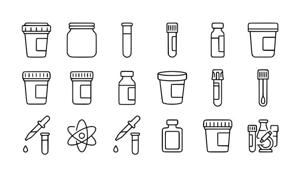 Minimal Urine Specimen Laboratory Test and Medical Sample Line Vector Icon Set