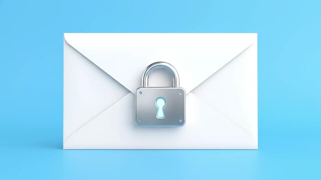 Secure email communication with a closed padlock on a white envelope against a blue background