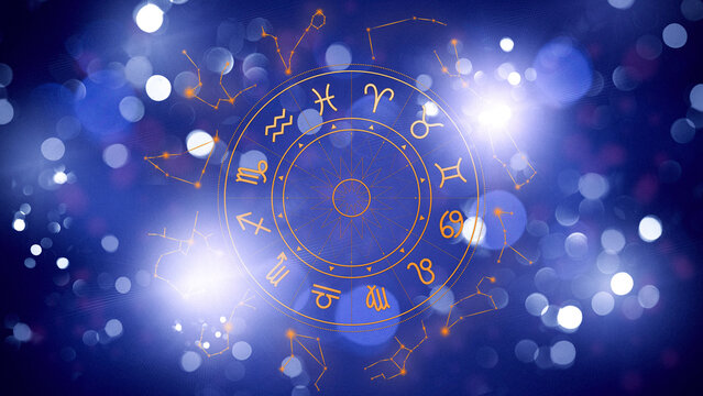 Astrology zodiac signs chart with constellations and symbols