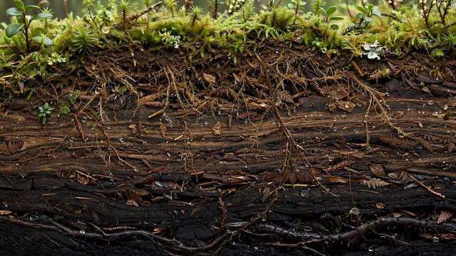Peatland Soil Stratigraphy Showing Moss Roots and Organic Layers