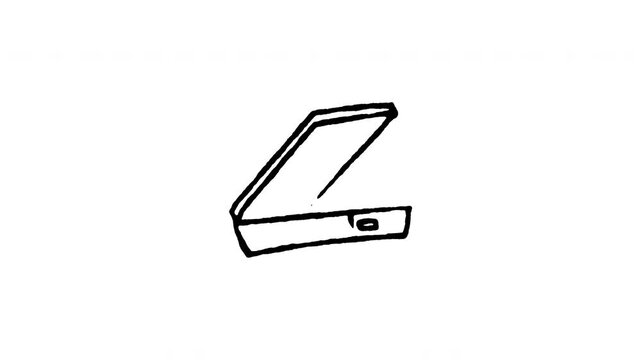 4K hand drawn flatbed document scanner icon featuring boiling line effect. Features frame by frame doodle style on black and green screen background for image scan, copy device, office tech.