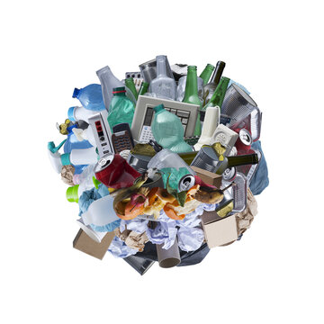 Planet Made of Mixed Recyclable and Organic Waste Representing Global Environmental Pollution Concept