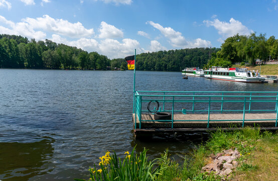 View of the harbor of the Kriebstein dam in Saxony travel concept
