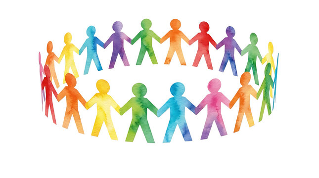 Group of diverse people holding hands in a circle celebrating unity and teamwork isolated on transparent background