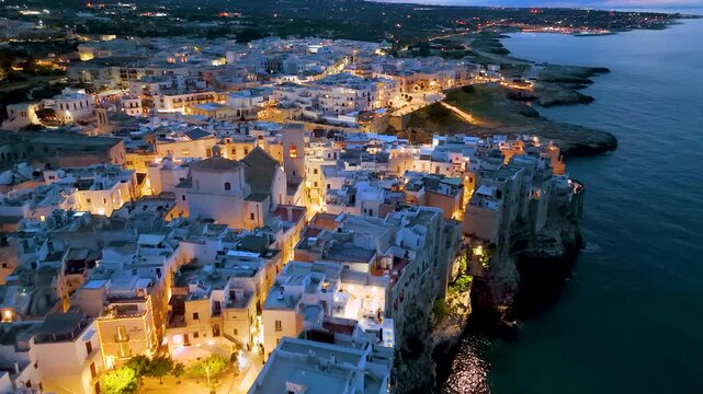 View of Polignano a Mare, a town in the Metropolitan City of Bari, Apulia, Italy, located on the Adriatic Sea