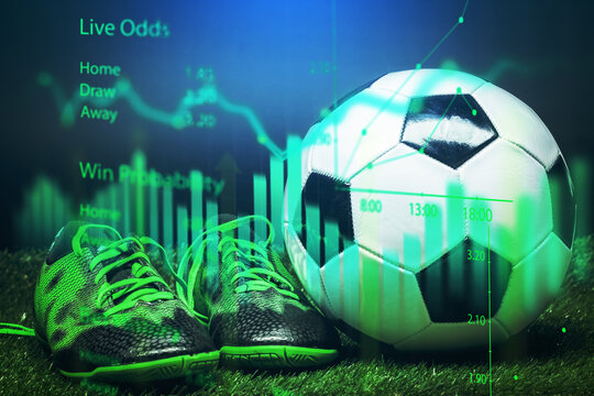 Live odds for sports betting displayed with a soccer ball and shoes on green grass