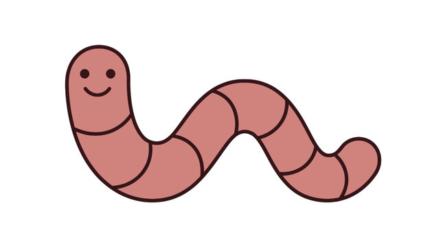 Cute smiling earthworm cartoon vector illustration on white background