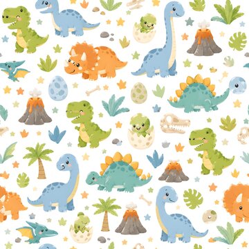 seamless pattern with dinosaur kids