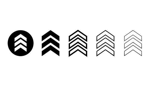 Set of five different chevron arrow icons in various graphic styles on a white background