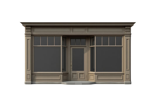 Neutral brown traditional shopfront with blank display windows
