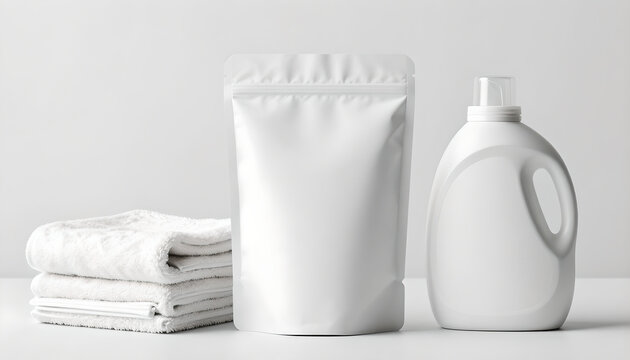 White Refill Pouch Mockup with Laundry Essentials: Clean Design