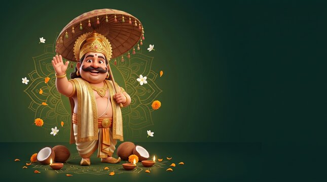King mahabali welcoming celebration background for onam festival cultural greeting