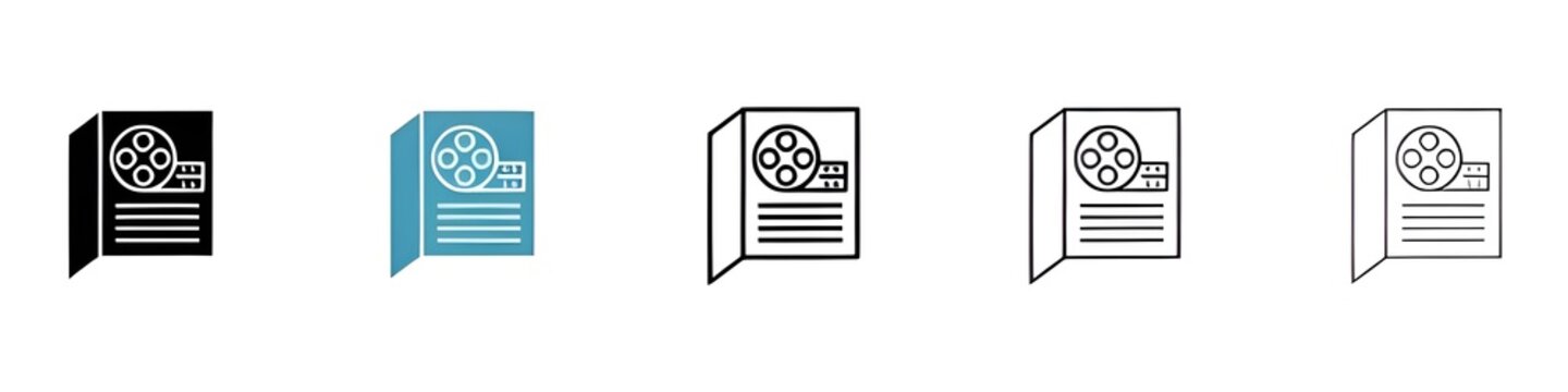 Scenario vector thin line icon set. film analysis folder vector symbol. movie story folder sign for web ui designs. Thin line customizable illustration. Contour symbol. Vector. Editable stroke. Icon