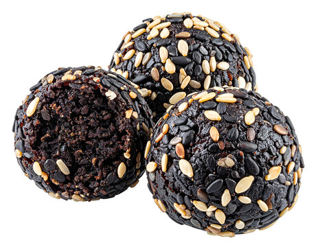 Til gul laddu, black sesame seeds balls sweet isolated on transparent png