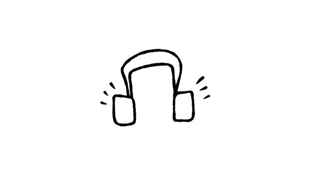 Hand drawn 4K ear protection doodle animation with boiling line motion. Frame by frame outline on black and green screen backgrounds, perfect for earmuff safety, noise pollution indicator.