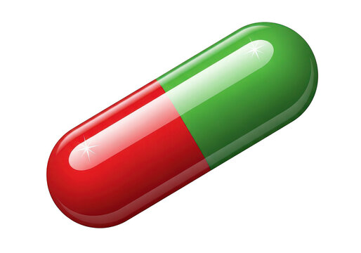 Red and green capsule pill illustration on transparent background medicine pharmaceutical