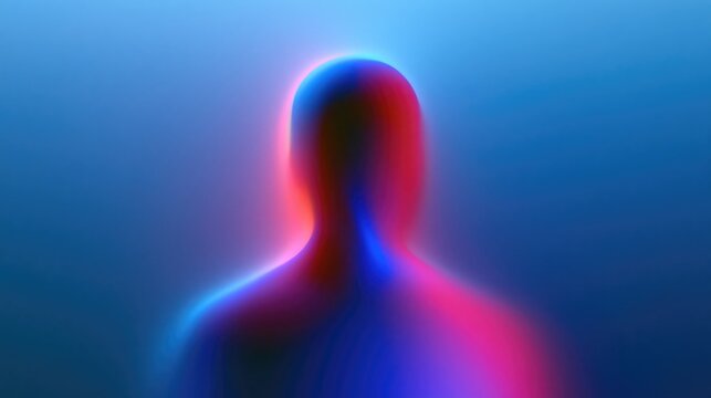 Artificial Intelligence transforming human potential with glowing red and blue light in a futuristic abstract background