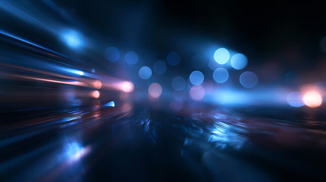 Abstract Digital Data Stream with Glowing Bokeh Lights