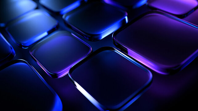 Futuristic Illuminated Keyboard Keys in Neon Blue and Purple
