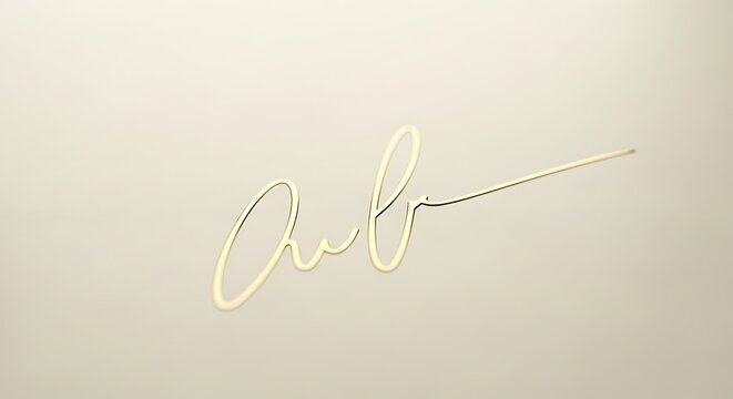 Elegant golden cursive signature on a minimalist off-white background, luxury handwritten calligraphy script for branding and identity design