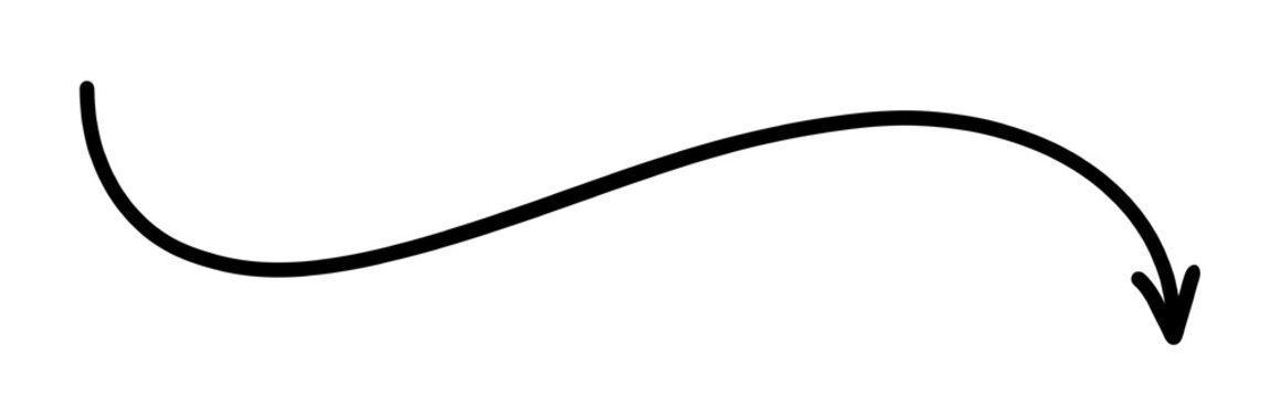 Black wavy S shaped curved arrow on white background