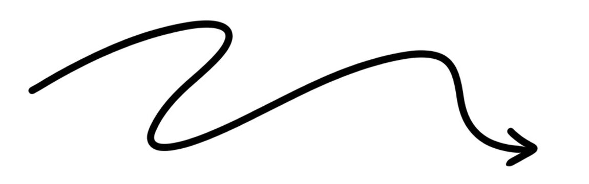 Black zigzag multi curve hand drawn arrow on white background