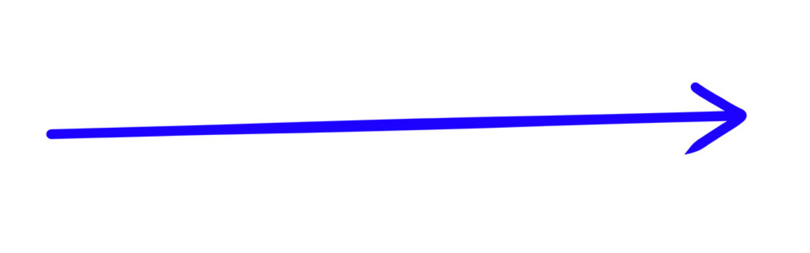 Blue straight line arrow pointing right on white background