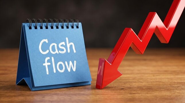 Negative cash flow concept with blue calendar and red arrow pointing down for business financial crisis and recession