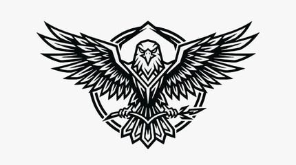 Fototapeta premium Intricate black and white eagle head design illustration.