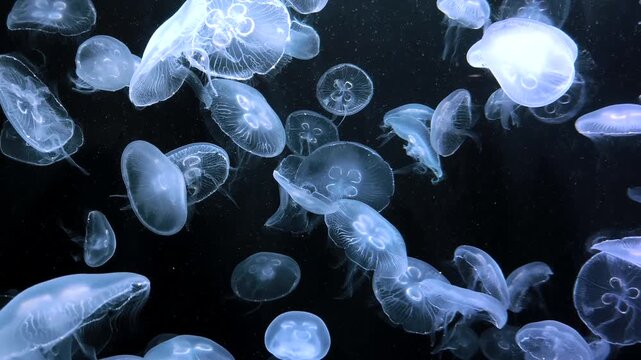 Elegant translucent jellyfish creating a surreal underwater atmosphere with soft illumination.