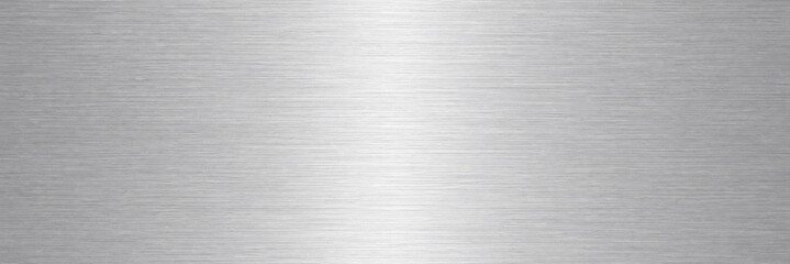 Brushed aluminum metal texture background, silver stainless steel surface with light reflection, industrial metallic plate material for web design, sleek chrome finish for product display