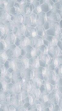 White Foam Bubbles Dissolving. Soft translucent bubbles gradually recede across a smooth white liquid surface. Ideal for clean abstract backgrounds.