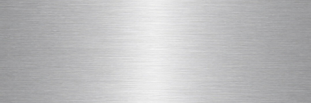 Brushed aluminum metal texture background, silver stainless steel surface with light reflection, industrial metallic plate material for web design, sleek chrome finish for product display