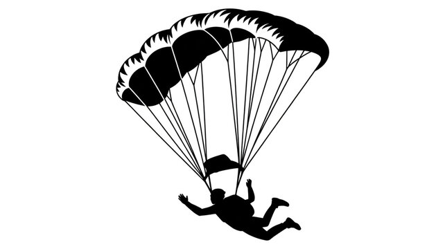 A Black and White Silhouette Illustration of a Skydiver Descending with an Open Parachute for Extreme Sports Adventure Design