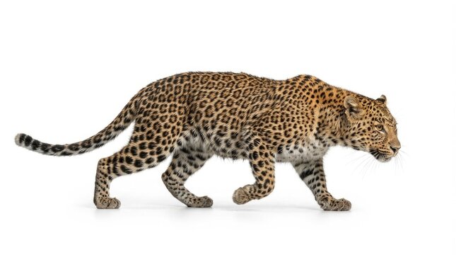 Spotted Leopard Walking Sideways Isolated for Wildlife Illustration