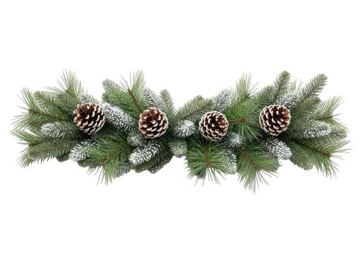 Christmas festive pine garland isolated on transparent background