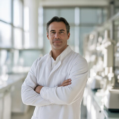 Obraz premium Confident Male Scientist in Modern Biotechnology Laboratory