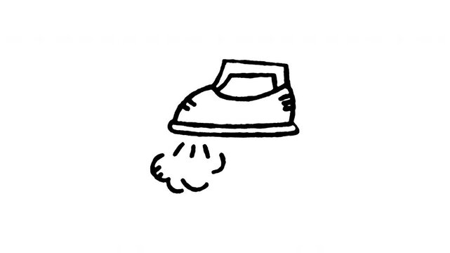4K animated steam ironing allowed doodle icon. Frame by frame line art on black and green screen chroma key background for steam iron symbol, press heat instruction, laundry care label.