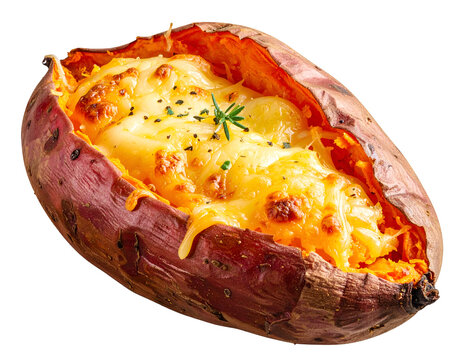 ubi panggang keju. roasted sweet potato with cheese inside. isolated on transparent png