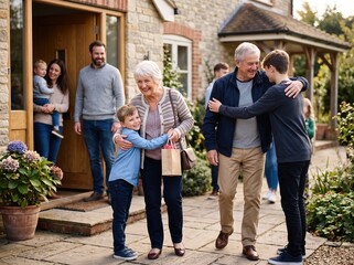 Fototapeta premium Happy Family Reunion Outside Country Home