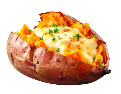 ubi panggang keju. roasted sweet potato with cheese inside. isolated on transparent png