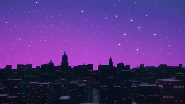Seamless Synthwave City Loop With Scrolling Retro Skyline at Night.