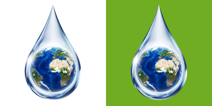 Earth planet inside water drop